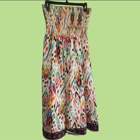 Strapless Smocked Midi Dress Multicolor Aztec Print Size Large - Picture 7 of 7